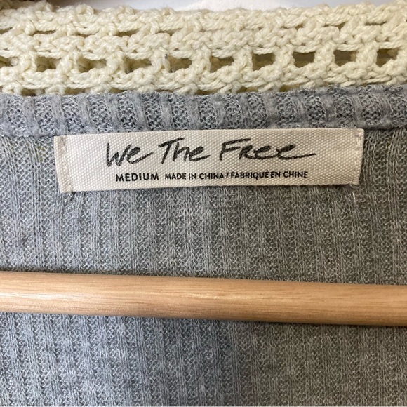 FP Feeling Magical Grey Ribbed Oversized Tunic Crochet Collar Racing Stripe - Picture 6 of 13